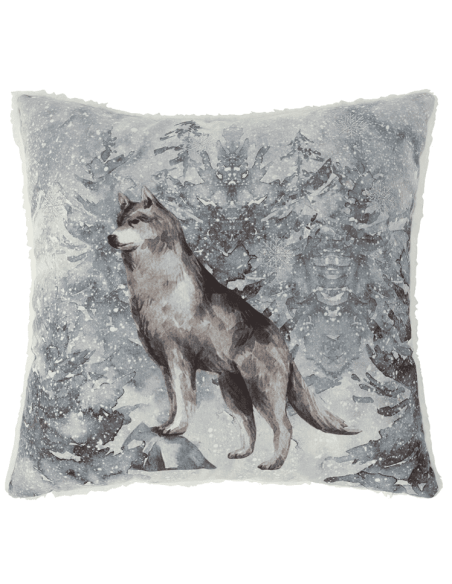 Coussin LOUP sur paysage enneigé 45 x 45 cm