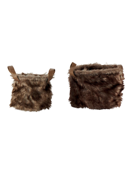 Set de 2 corbeilles en fausse fourrure marron
