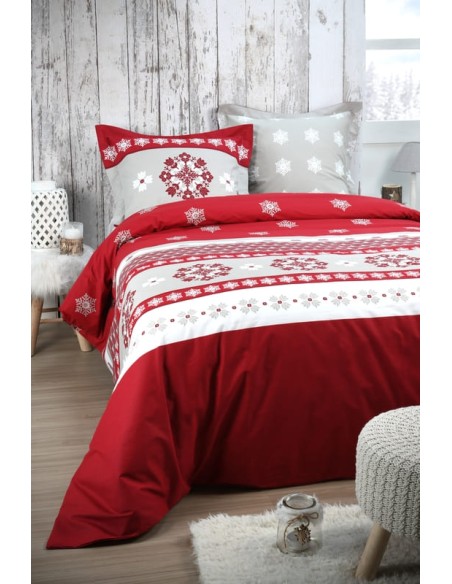 Housse de couette + 2 taies flocon MALLEVAL ROUGE  260 x 240 cm