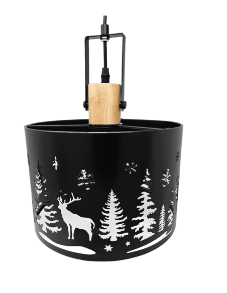 Suspension abat-jour en métal noir déco MONTAGNE ajouré