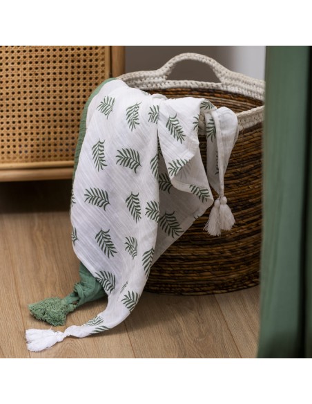 PLAID double gaze blanc - sauge 130 x 150 cm