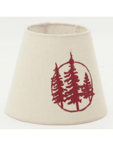 Abat-jour écru forêt brodé rouge