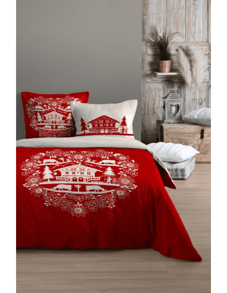 Housse de couette + 2 taies en percale de coton VALLOIRE rouge 240 x 220 cm