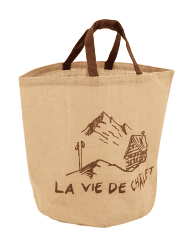 Sac à bûches  Jute naturel " LA VIE DE CHALET "