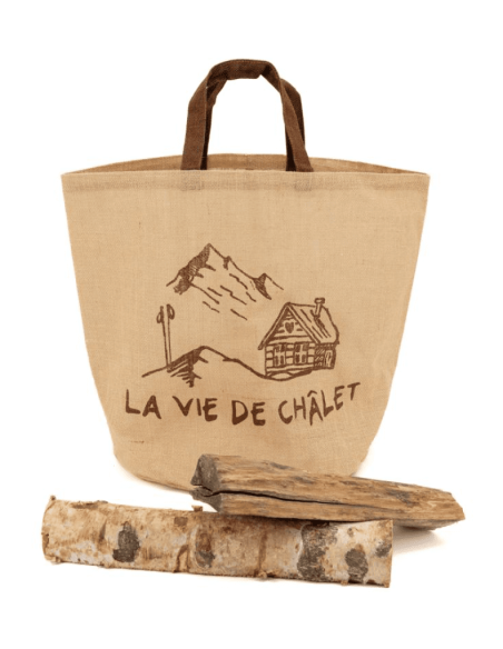 Sac à bûches  Jute naturel " LA VIE DE CHALET "