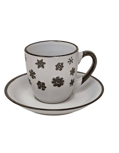Tasse + sous tasse FLOCONS blanc