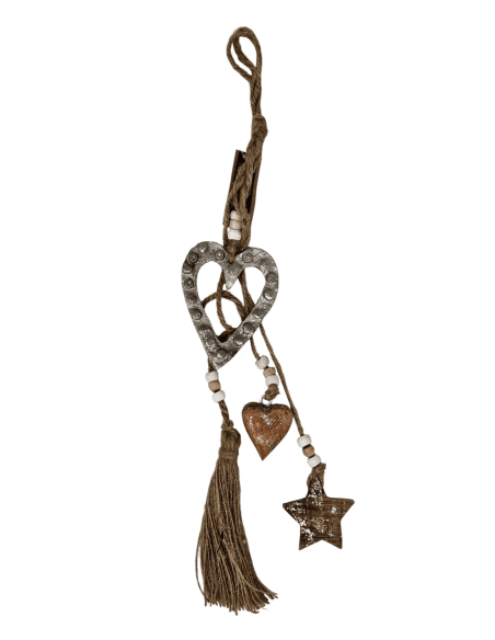 Suspension COEUR en métal argenté et bois