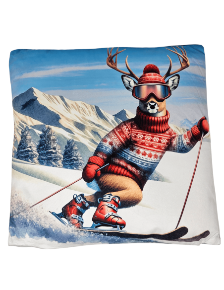 Coussin déhoussable CERF skieur 45 x 45 cm