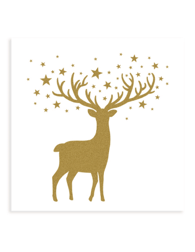 20 Serviettes en papiers CERF doré sur fond blanc