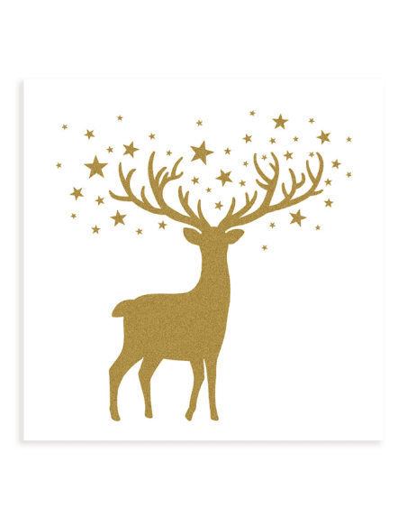 20 Serviettes en papiers CERF doré sur fond blanc