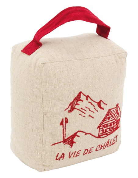Bloque porte brodé LA VIE DE CHALET rouge
