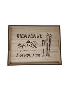 Plateau en bois " Bienvenue à la Montagne " 40 x 30 x 4.5 cm