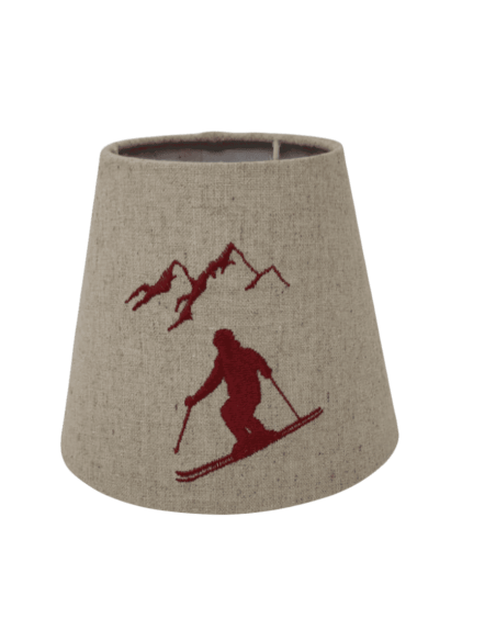 Abat-jour écru SKIEUR et Montagne brodé rouge