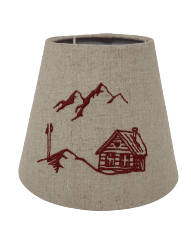 Abat-jour écru CHALET en montagnes brodé rouge