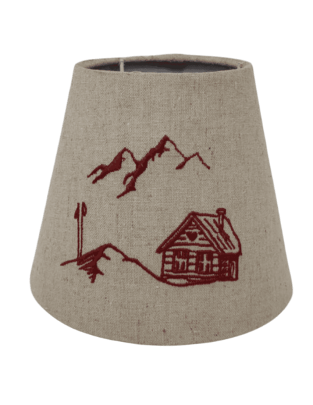 Abat-jour écru CHALET en montagnes brodé rouge