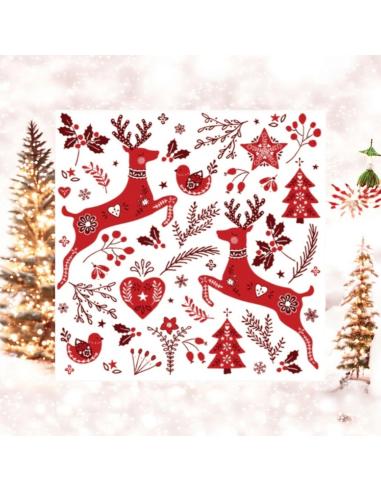 20 Serviettes en papiers Cerfs, Cœurs et Sapins...