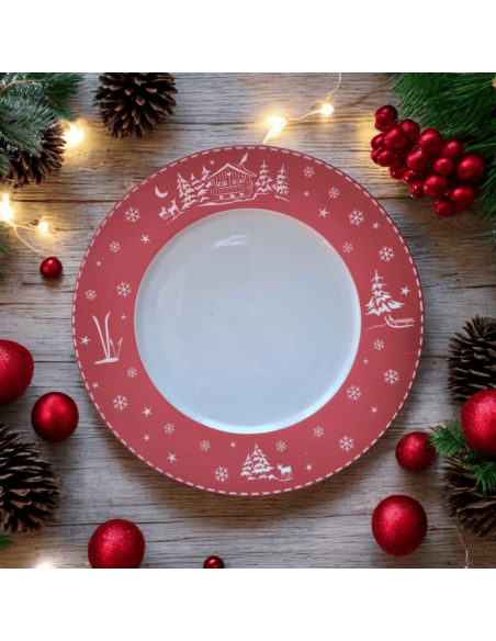 Assiette Plate en Porcelaine CHALET ROUGE 27 CM