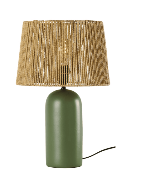 Lampe cylindrique verte abat-jour cordage