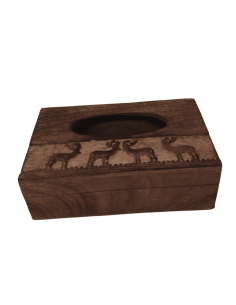 Boite à kleenex en bois brulé cerf