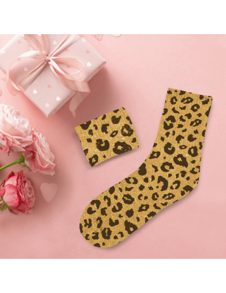Chaussette courte à paillettes femme LEOPARD jaune