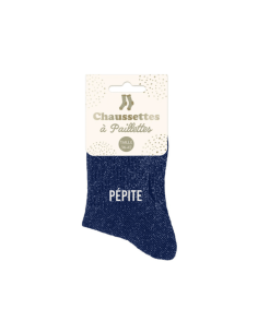 Chaussettes courtes à paillettes femme PEPITE bleu