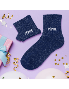 Chaussettes courtes à paillettes femme PEPITE bleu 2