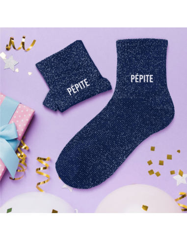 Chaussettes courtes à paillettes femme PEPITE bleu