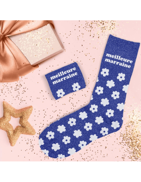 Chaussettes femme à paillettes MEILLEURE MARRAINE