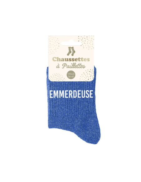 Chaussettes femme à paillette EMMERDEUSE BLEU
