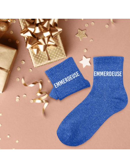 Chaussettes femme à paillette EMMERDEUSE BLEU
