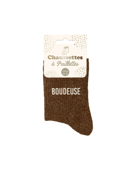 Chaussettes femme à paillette BOUDEUSE MARRON