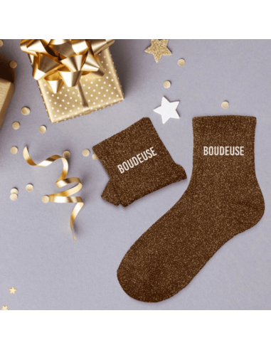 Chaussettes femme à paillette BOUDEUSE MARRON