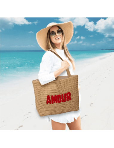 Sac en raphia tufte AMOUR