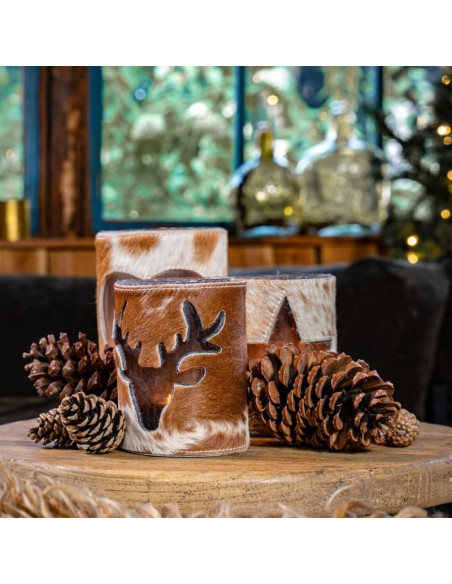 Photophore PEAU DE VACHE marron 11.5 x 15 cm