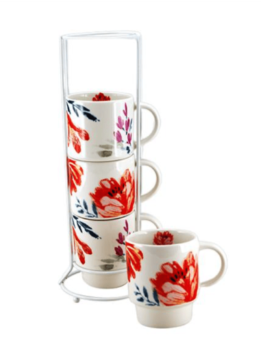 Set colonne 4 tasses FLORAL Camélia