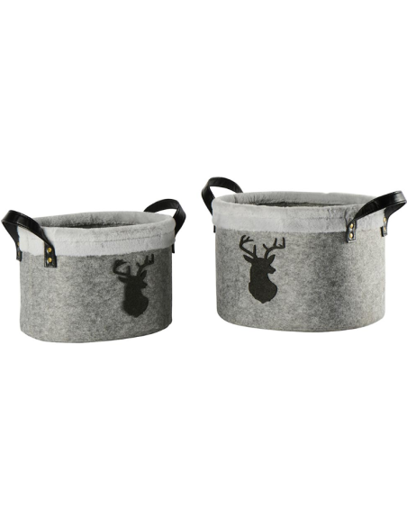 Set de 2 corbeilles rondes en feutrine et fausse fourrure