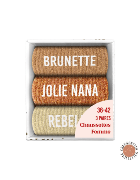 Coffret trio chaussettes paillettes BRUNETTE