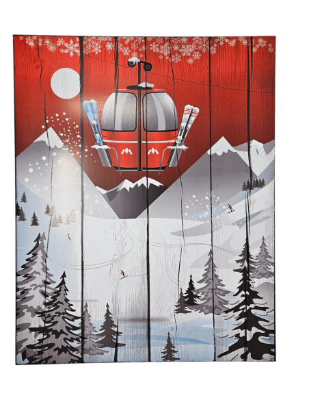 Tableau déco montagne TELECABINE rouge 48 x 60 cm