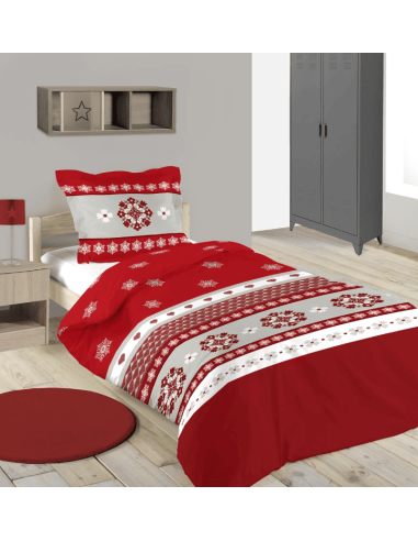Housse de couette flocon MALLEVAL ROUGE 140 x...