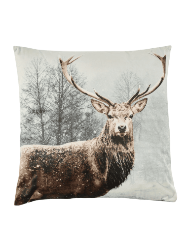 Coussin CERF sur paysage enneigé 45 x 45 cm