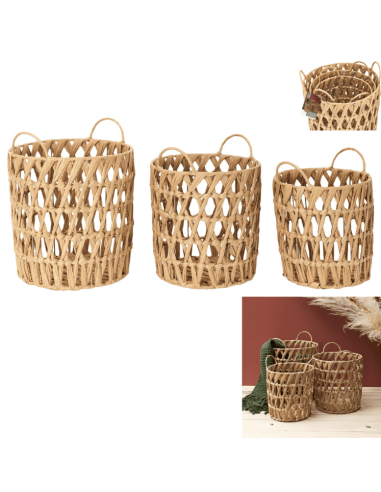 Lot de 3 paniers ajourés avec anses