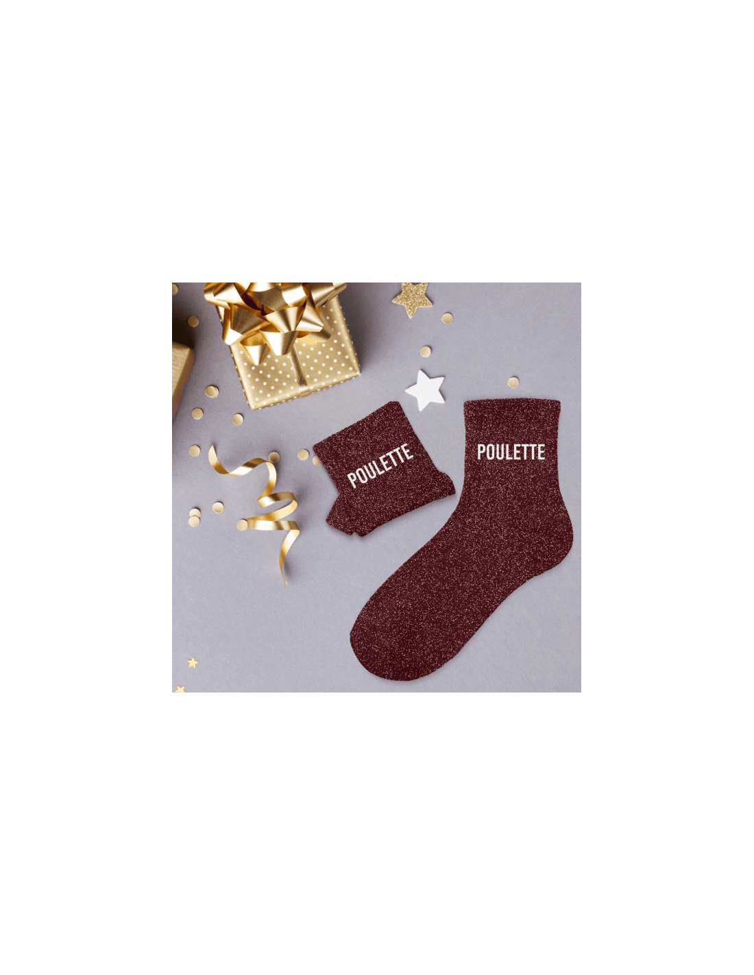 Chaussettes à Message 'POULETTE' Pailletées Beige - Coton Confort - Taille Unique 36-40 - Cadeau Humour