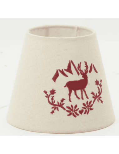 Abat-jour écru CERF ET MONTAGNE brodé rouge