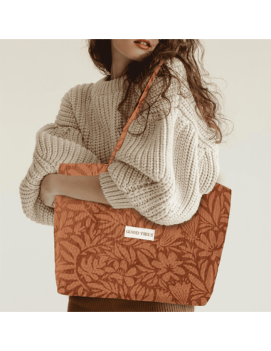 Sac Cabas GOOD VIBES en velours côtelé