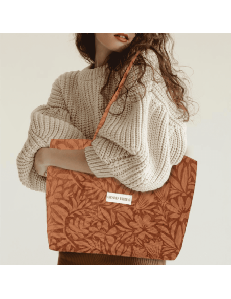 Sac Cabas GOOD VIBES en velours côtelé