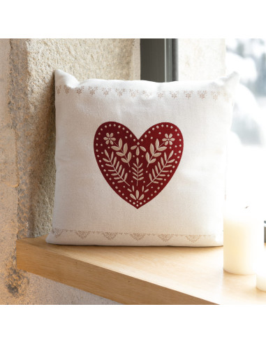 Coussin ECRIN rouge / taupe 45 x 45 cm