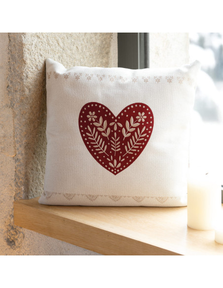 Coussin ECRIN rouge / taupe 45 x 45 cm