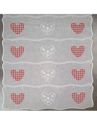 Voilage à la coupe MEGEVE COEUR VICHY rouge 45 cm