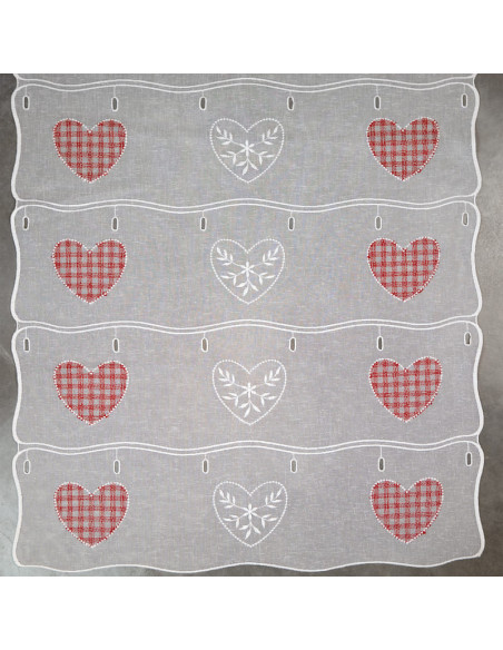 Voilage à la coupe MEGEVE coeurs vichy rouge 60 cm