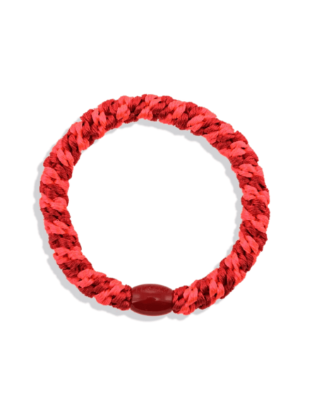 Bracelet chouchou KKNEKKI rouge néon et rayure rose